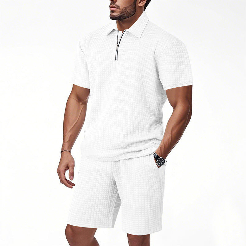 Herren Kurzarm Poloshirt und Shorts Set im strukturierten Design Aliams