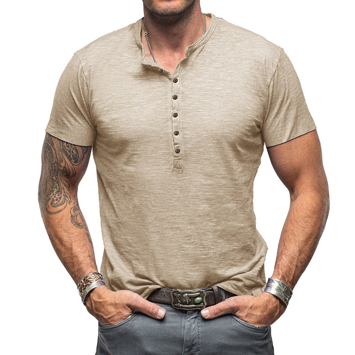 Herren Kurzarm Henley-T-Shirt mit strukturierter Knopfleiste Aliams