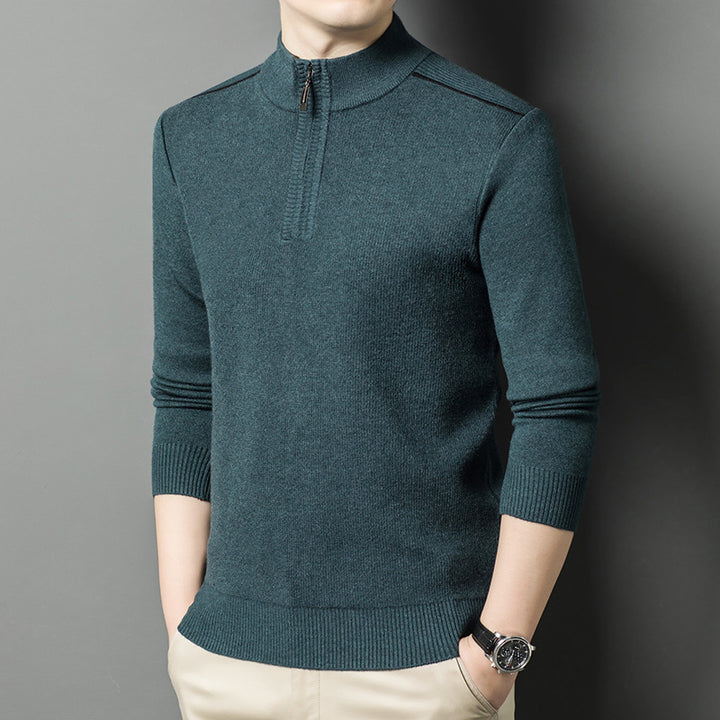 Herren eleganter Stehkragenpullover mit halbem Reißverschluss Aliams