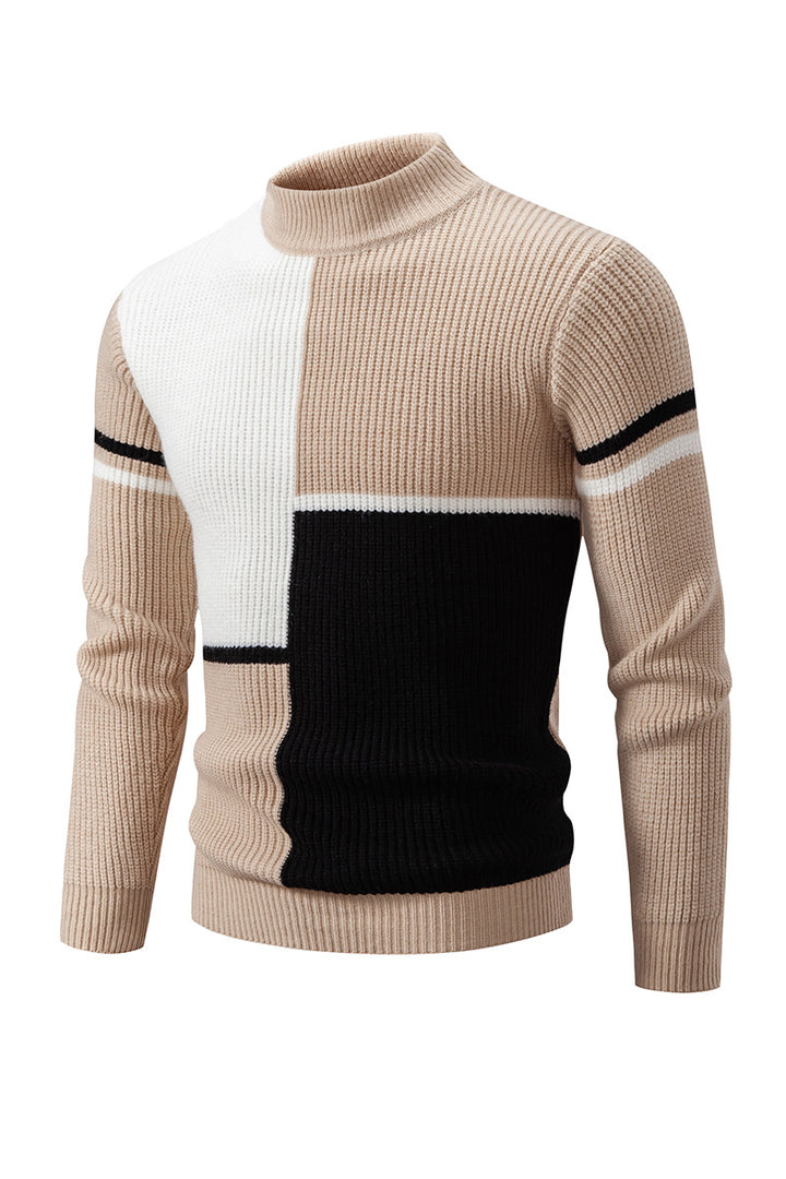 Herren Strickpullover mit modischen Farbblock-Design und hohem Kragen Aliams