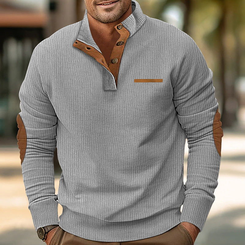 Herren Pullover mit Reißverschluss und Lederdetails Aliams