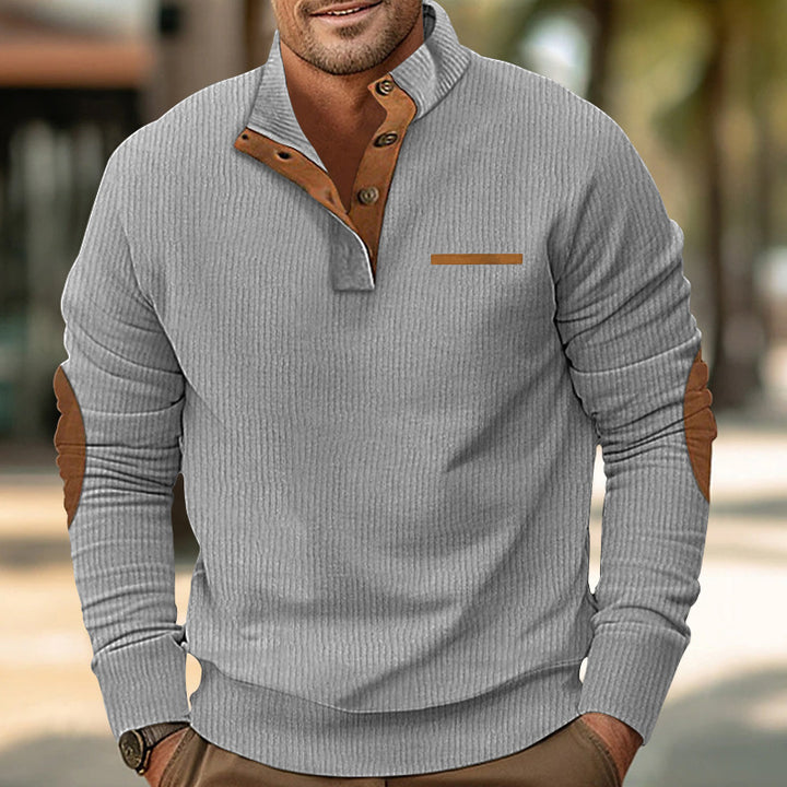 Herren Pullover mit Reißverschluss und Lederdetails Aliams