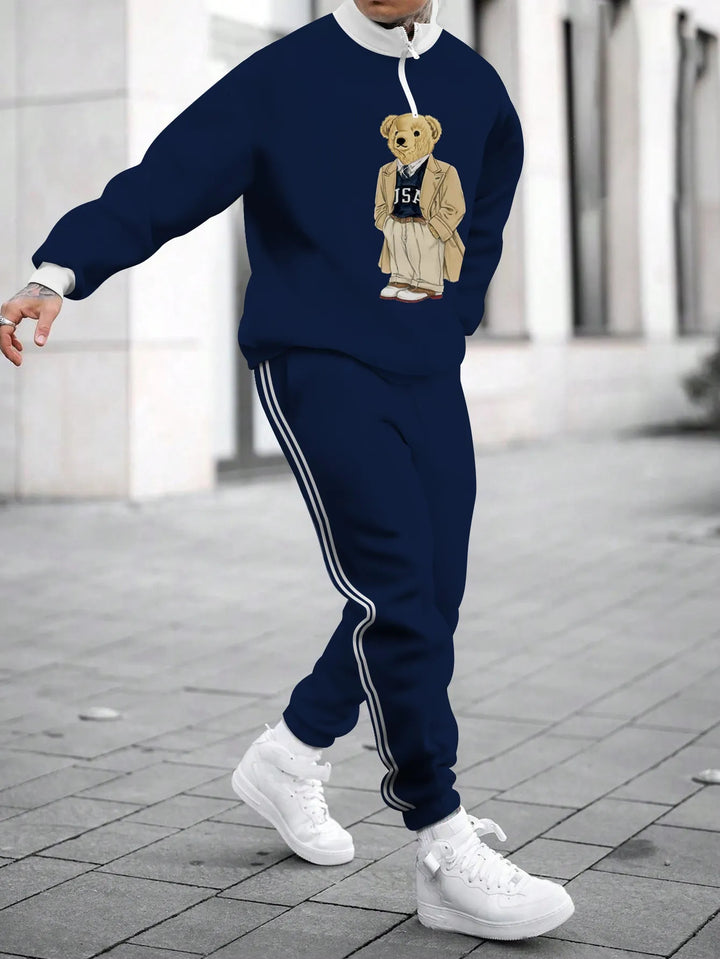 Herren sportliches Outfit mit hohem Kragen und modischem Grafikdesign Aliams