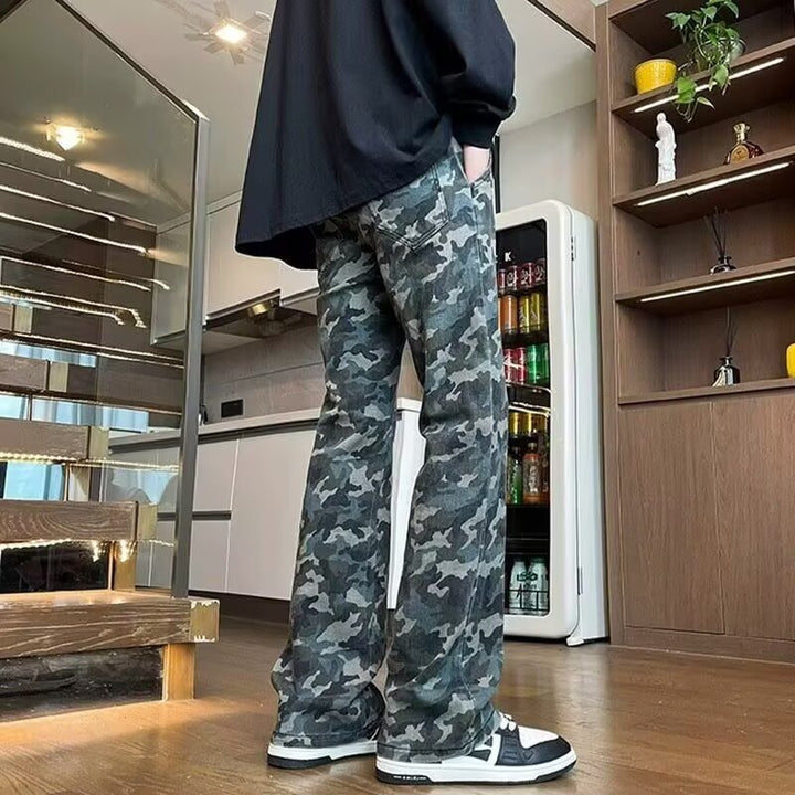 Herren weite Cargohose mit modischem Camouflage-Muster und verstellbarem Bund Aliams