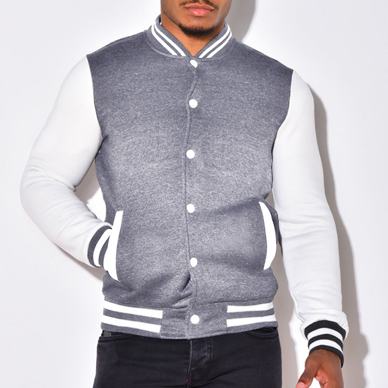 Herren sportliche Collegejacke mit kontrastierenden Ärmeln und Druckknöpfen Aliams