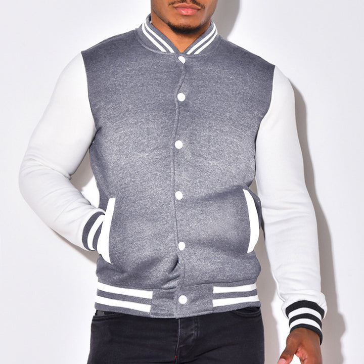 Herren sportliche Collegejacke mit kontrastierenden Ärmeln und Druckknöpfen Aliams