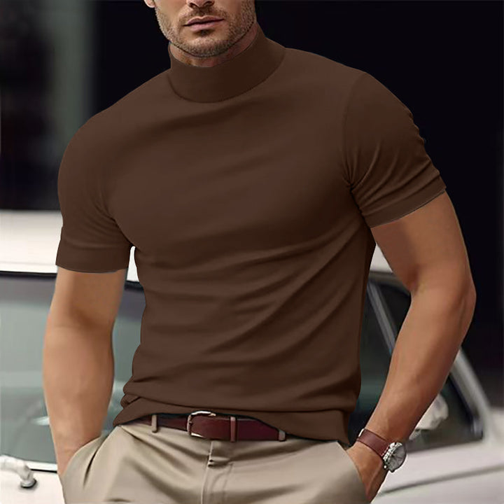 Herren Kurzarm Turtleneck T-Shirt Aliams