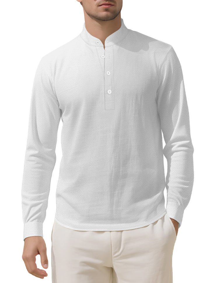 Herren Elegantes Langarmhemd mit Stehkragen und Knopfleiste Aliams