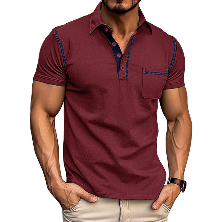Herren Kurzarm-Hemd mit modischem Henley-Ausschnitt und Brusttasche Aliams