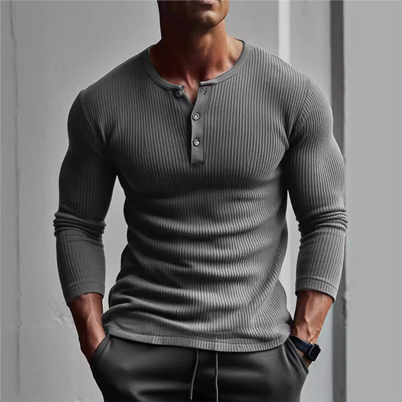 Herren eng anliegendes Langarmshirt mit Rippstruktur und Knopfleiste Aliams
