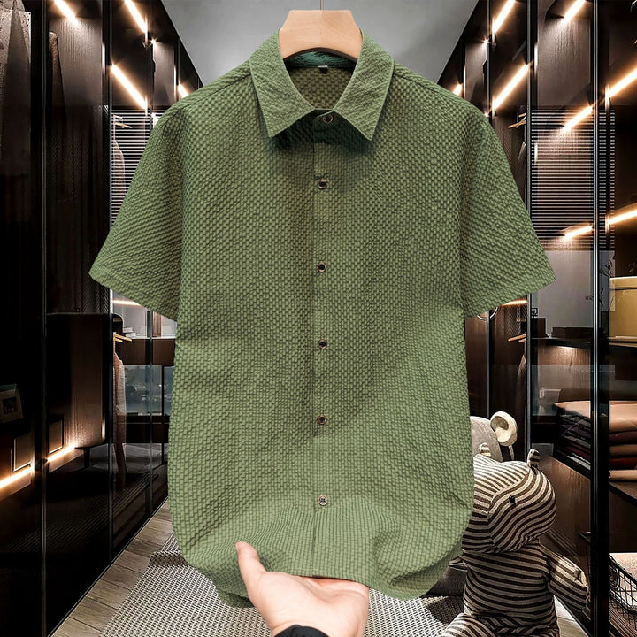 Herren Kurzarm-Hemd mit strukturiertem Design und modischen Knopfdetails Aliams