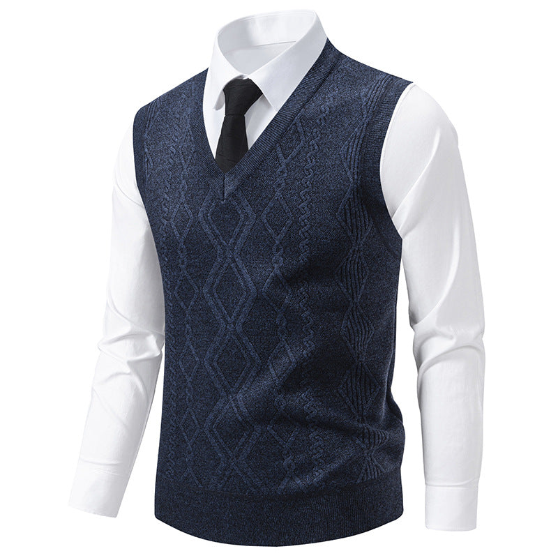 Herren elegante Strickweste mit V-Ausschnitt und strukturiertem Muster Aliams