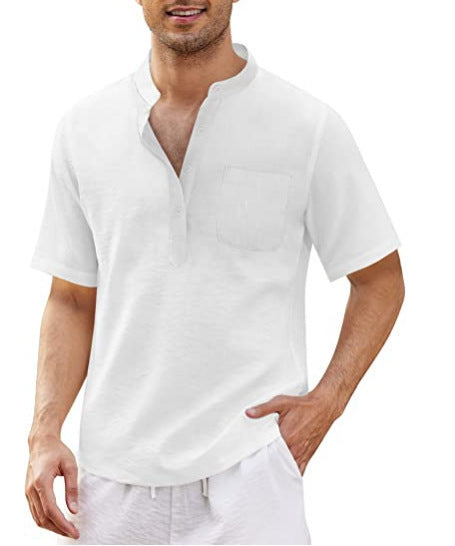 Herren hochwertiges Kurzarm-Henley-Shirt mit praktischer Brusttasche Aliams