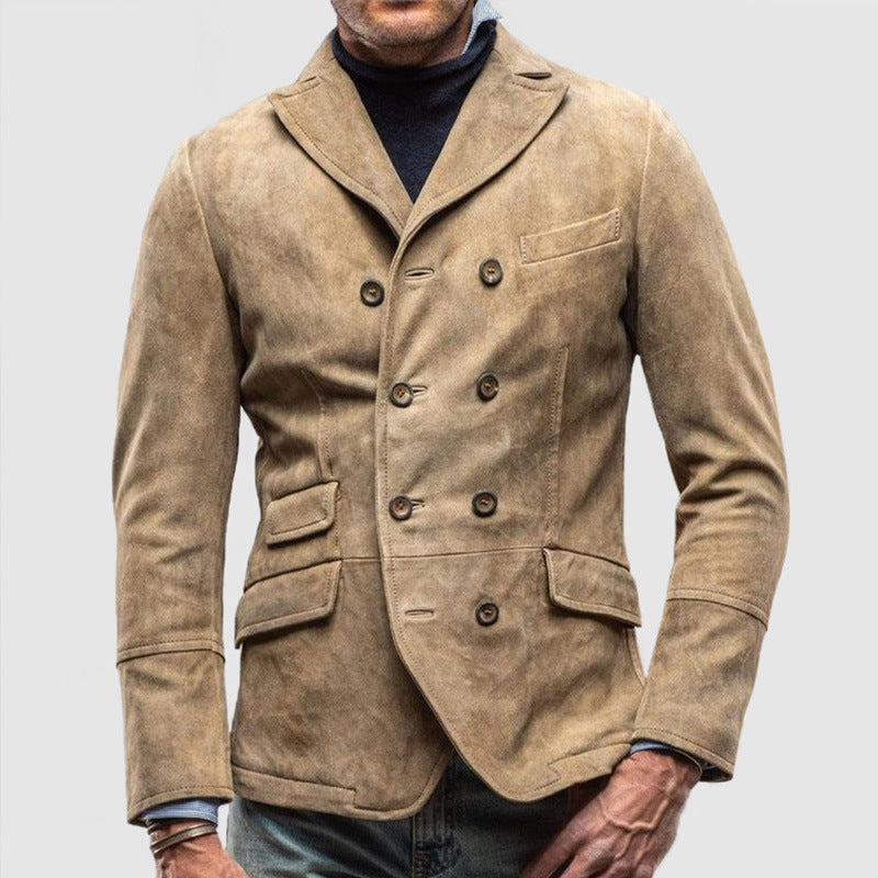 Herren eleganter Wildlederblazer mit doppelter Knopfleiste und praktischen Taschen Aliams