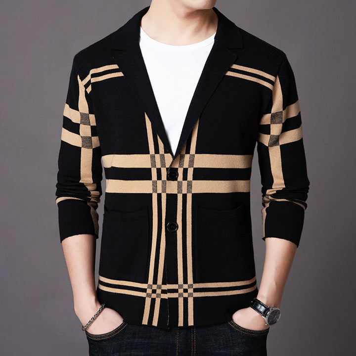 Herren eleganter Strickblazer mit modernem Karomuster Aliams