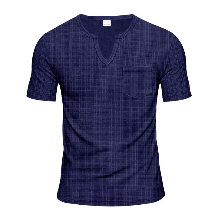 Herren Kurzarm-Henley-T-Shirt mit modernem V-Ausschnitt und praktischer Brusttasche Aliams