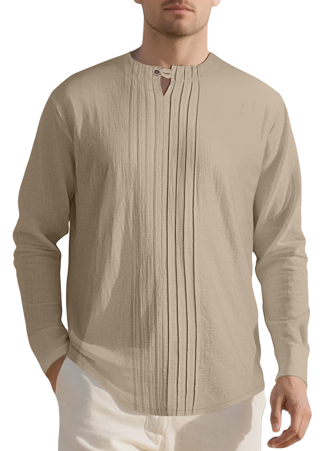 Herren elegantes Langarmhemd mit strukturiertem Design und angesagtem Stehkragen Aliams