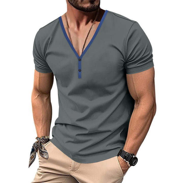 Herren Kurzarm-Henley-Shirt mit modernen Akzenten und Knopfleiste Aliams