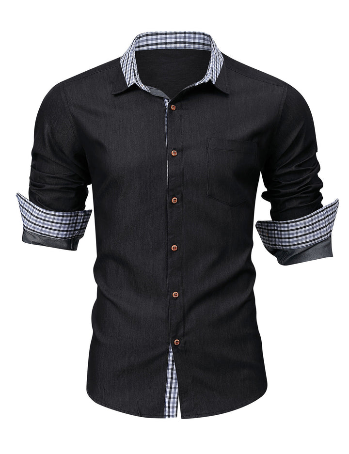 Herren Denim Hemd mit kariertem Kragen Aliams