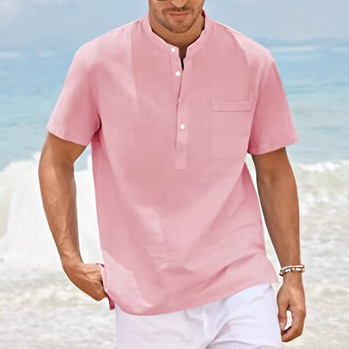 Herren Komfortables Kurzarm-Hemd mit Stehkragen Aliams