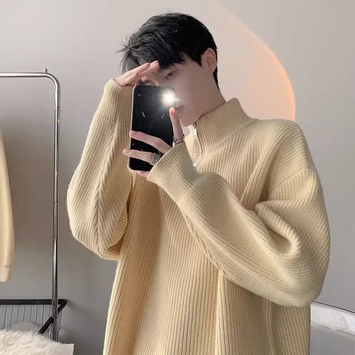 Herren Grobstrickpullover mit Stehkragen und Reißverschluss Aliams