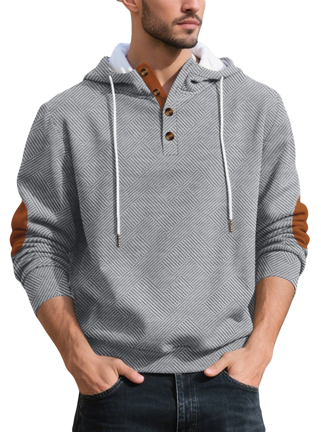 Herren Kapuzenpullover mit Knopfleiste und strukturiertem Design Aliams