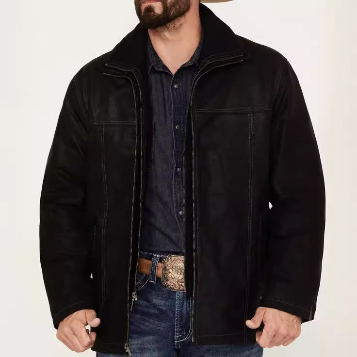 Herren hochwertige Lederjacke mit modernen Details und praktischen Taschen Aliams