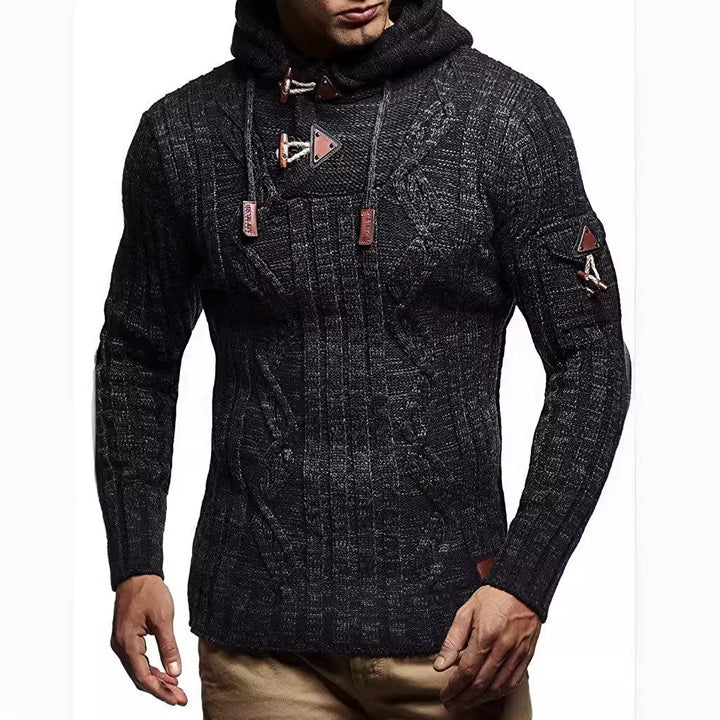 Herren Grobstrick Pullover mit Kapuze und dekorativen Schnürdetails Aliams