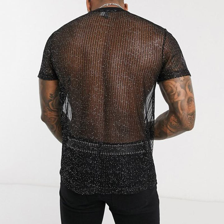 Herren Hochwertiges Mesh-T-Shirt mit glitzerndem Effekt Aliams