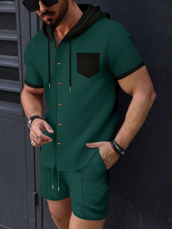 Herren Kurzarm-Set mit Kapuze und praktischen Taschen Aliams