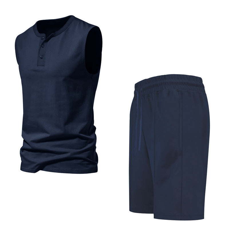 Herren ärmelloses Trainingsoberteil und Shorts-Set aus atmungsaktivem Material Aliams