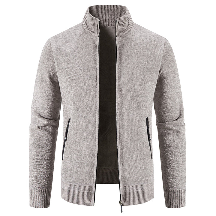Herren elegante Strickjacke mit hohem Kragen und praktischen Reißverschlusstaschen Aliams