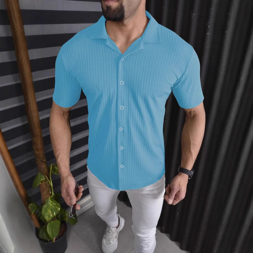 Herren Kurzarm-Hemd mit feinem Rippendesign Aliams