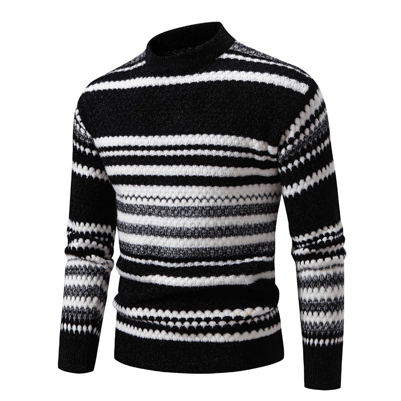 Herren gestreifter Strickpullover mit hohem Stehkragen und weicher Textur Aliams