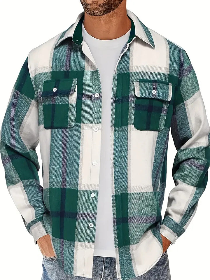Herren Flanellhemd mit doppelter Brusttasche und kariertem Design Aliams