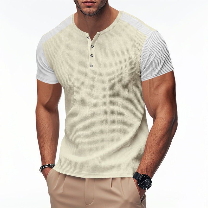 Herren Kurzarm-Henley-T-Shirt mit strukturierter Oberfläche und dezenter Knopfleiste Aliams