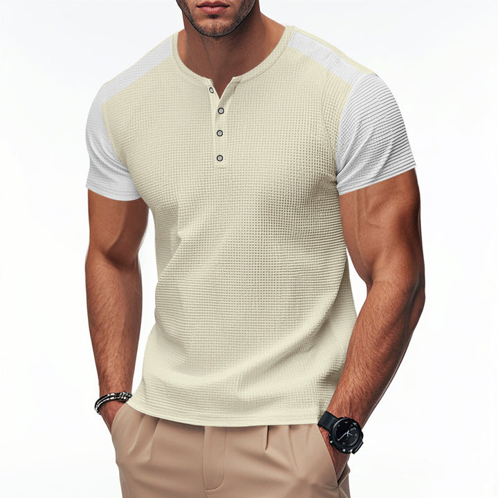 Herren Kurzarm-Henley-T-Shirt mit strukturierter Oberfläche und dezenter Knopfleiste Aliams
