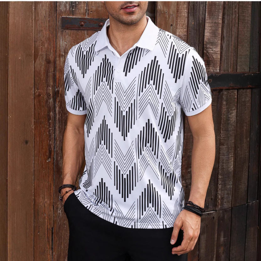 Herren Polohemd mit modernem geometrischem Design und schickem Kontrast Aliams