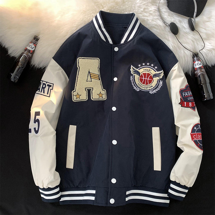 Herren sportliche Collegejacke mit gestickten Applikationen und atmungsaktivem Material Aliams