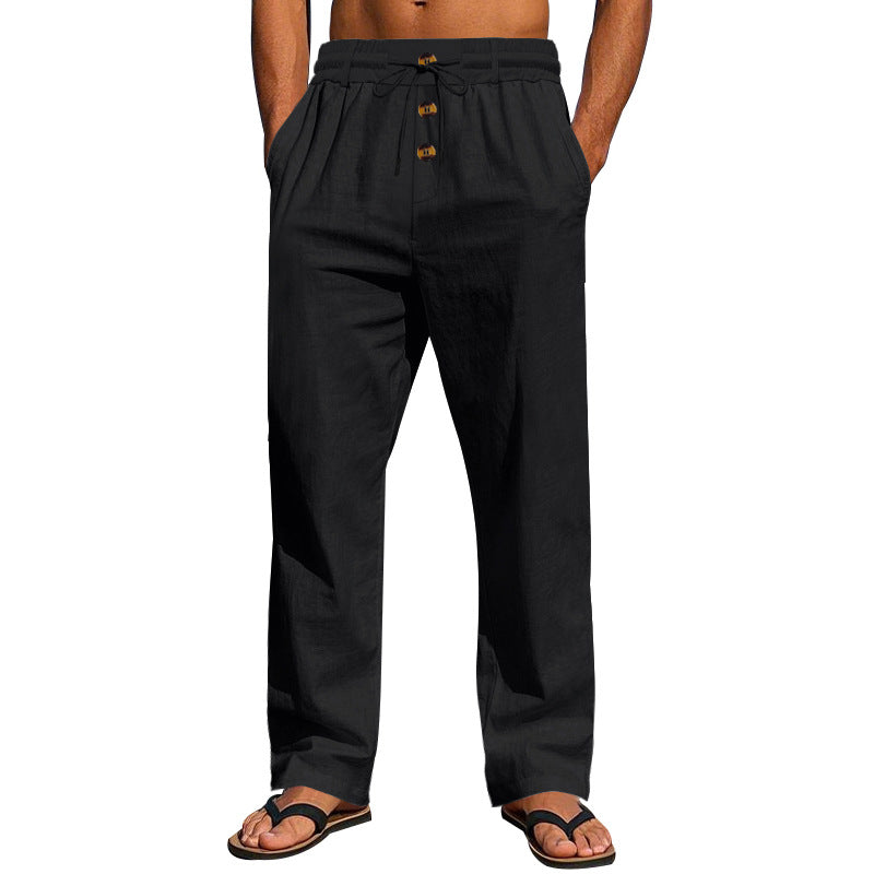 Herren Bequeme Leinenhose mit elastischem Bund und Knopfdetails Aliams