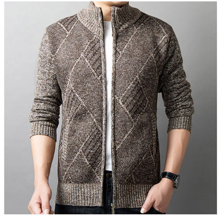 Herren Strickjacke mit modernem Zipper und grafischem Muster Aliams