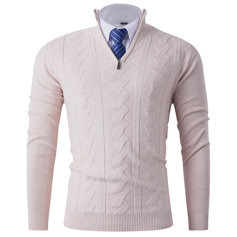 Herren eleganter Stehkragenpullover mit strukturiertem Zipper Aliams