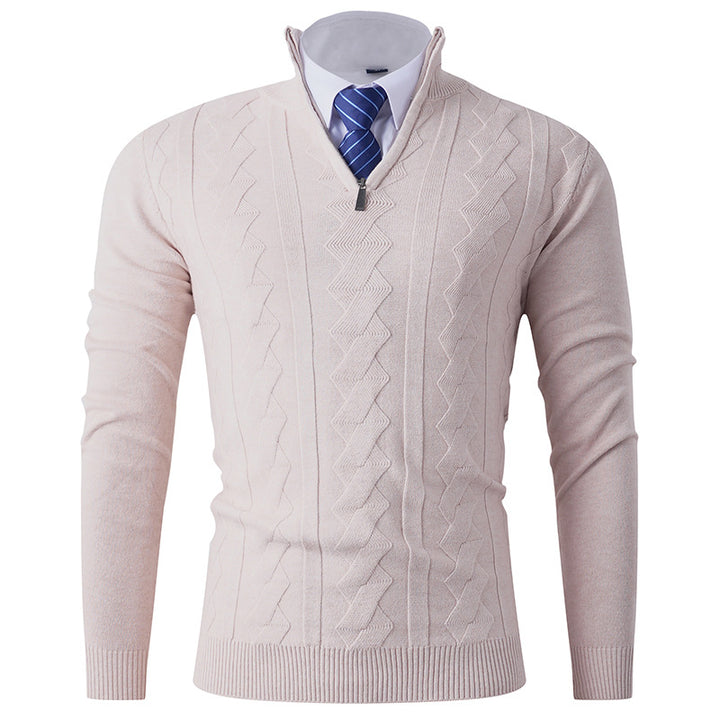 Herren eleganter Stehkragenpullover mit strukturiertem Zipper Aliams