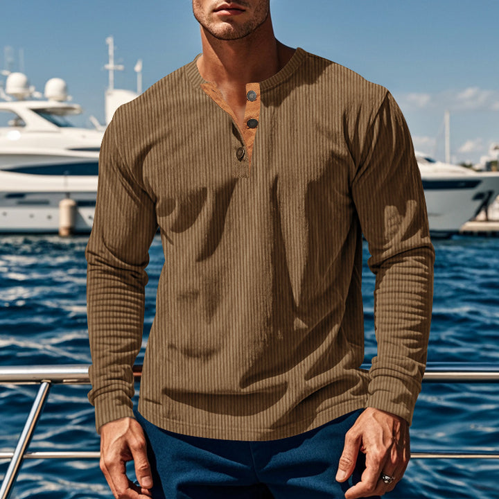 Herren Schnurloses Langarmshirt mit Knopfleiste Aliams