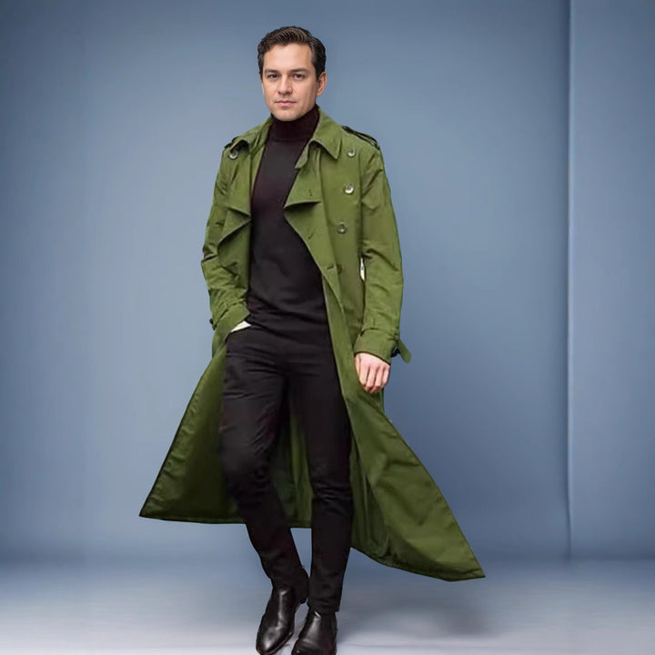 Herren klassischer Trenchcoat mit doppelter Knopfreihe und verstellbarem Taillenbund Aliams