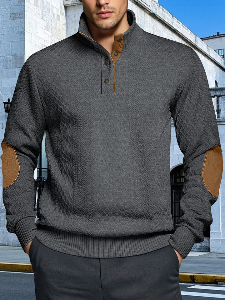 Herren Strickpullover mit strukturiertem Design und Lederpatches Aliams