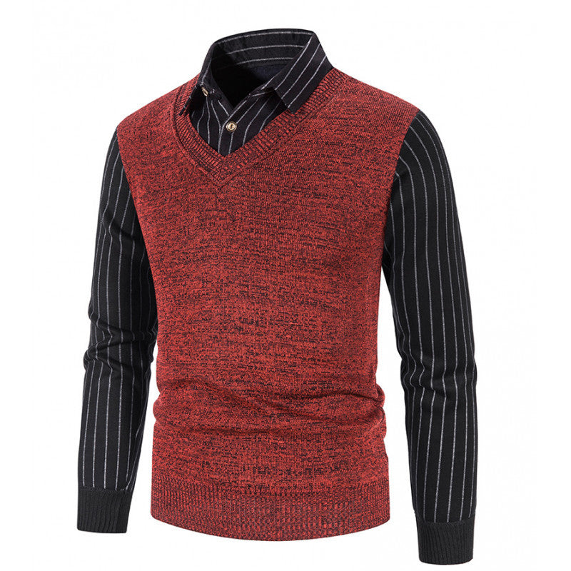 Herren Strickpullover mit V-Ausschnitt und kontrastierenden Ärmeln Aliams