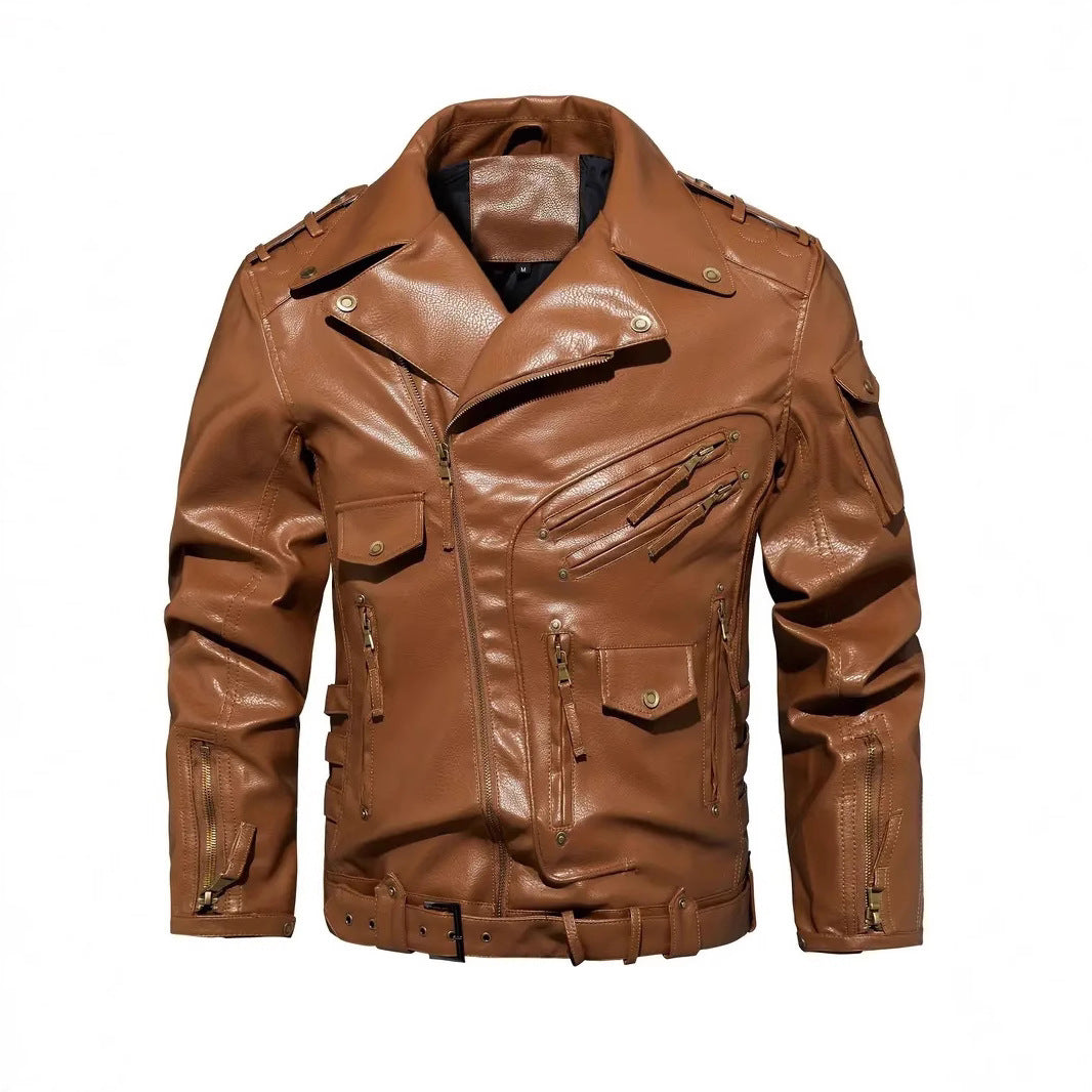 Herren stylische Bikerjacke mit mehreren Reißverschlusstaschen und Gürteldetail Aliams