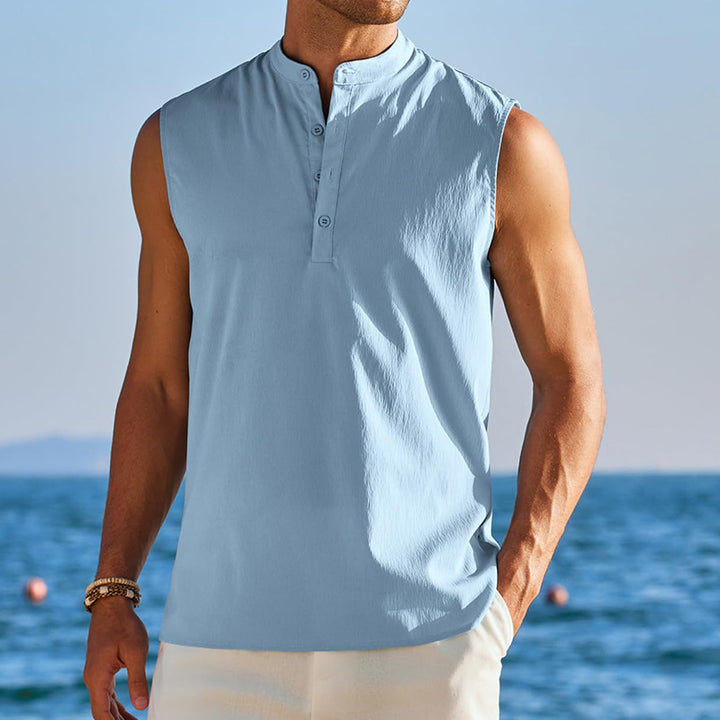 Herren ärmelloses Henley-Shirt mit Knopfleiste Aliams