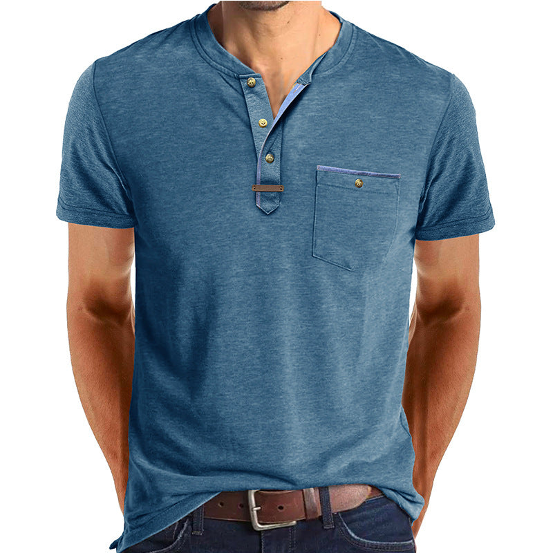 Herren Kurzarm-Henley T-Shirt mit modischen Akzenten Aliams